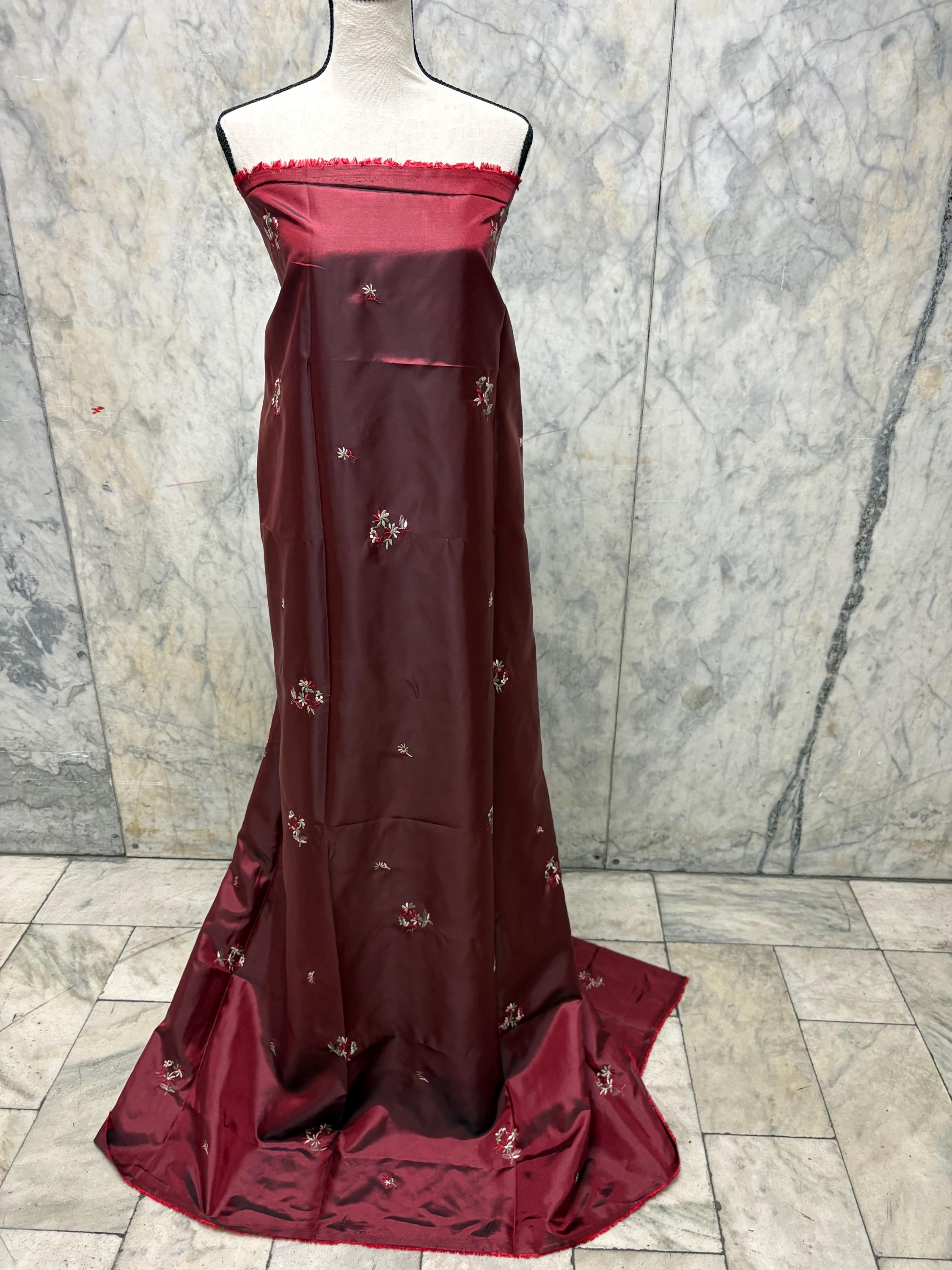 2 Yards cut Taffeta Embroidery fabric - Burgundy - 59" Width