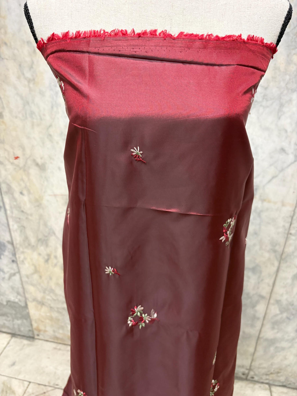 2 Yards cut Taffeta Embroidery fabric - Burgundy - 59" Width