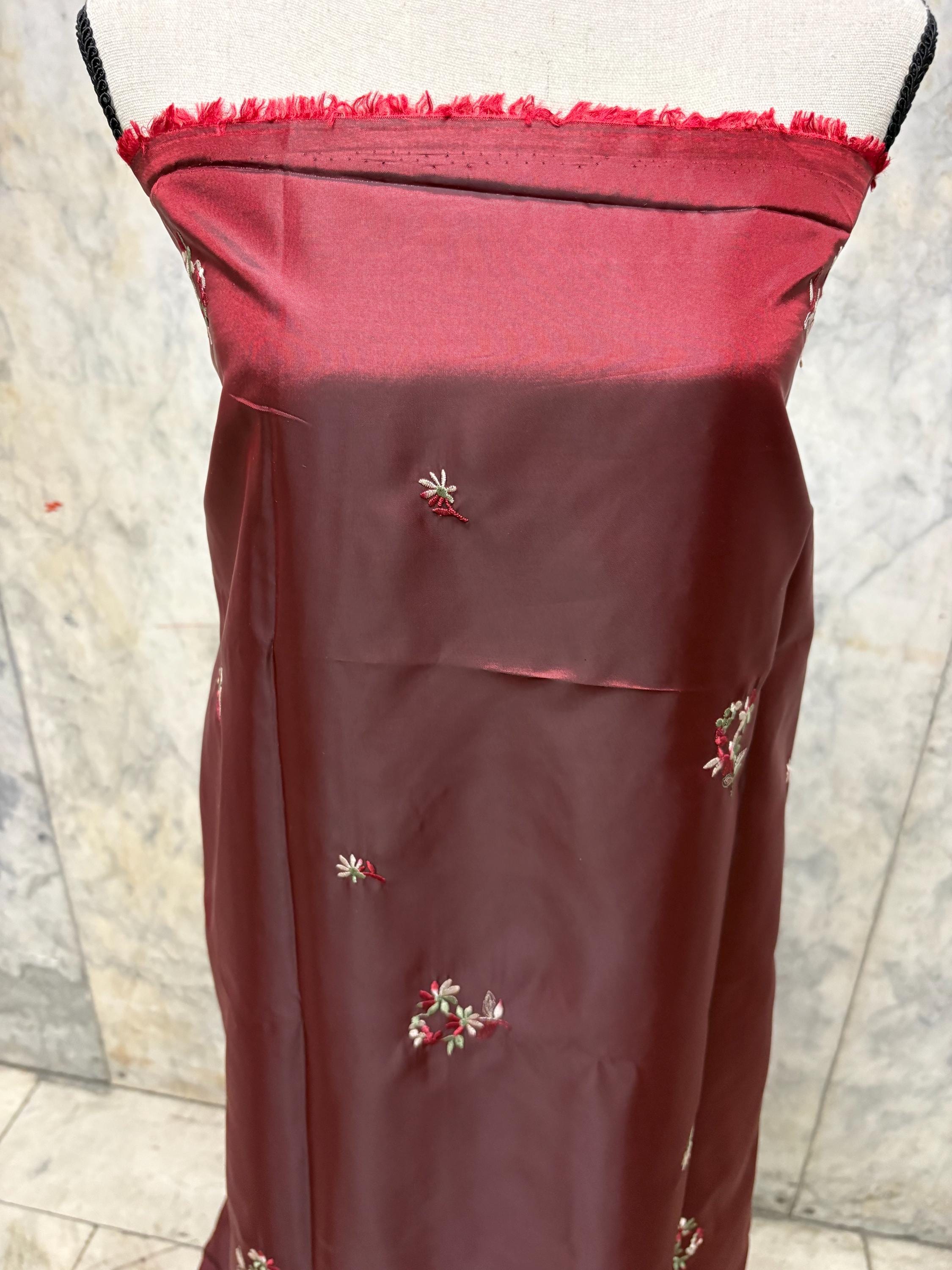 2 Yards cut Taffeta Embroidery fabric - Burgundy - 59" Width