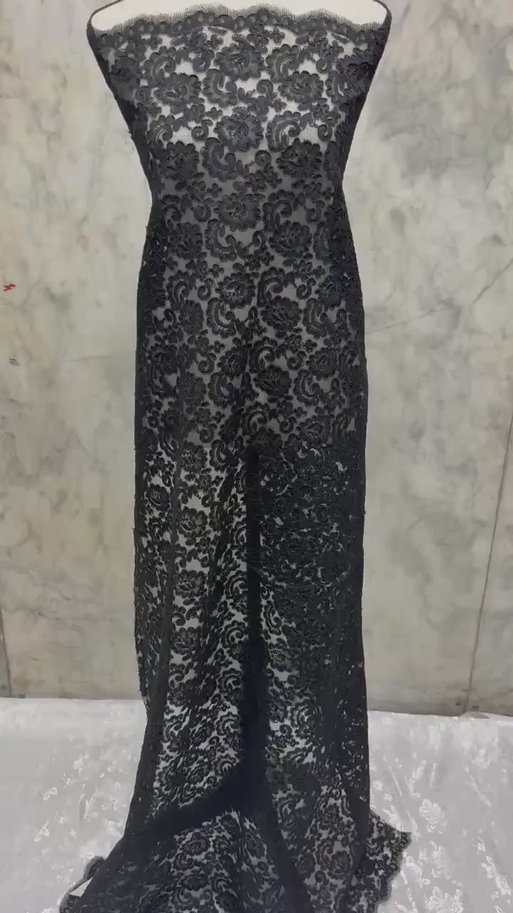 Black French lace Design 612C. Bridal Lace Embroidery Lot NAS