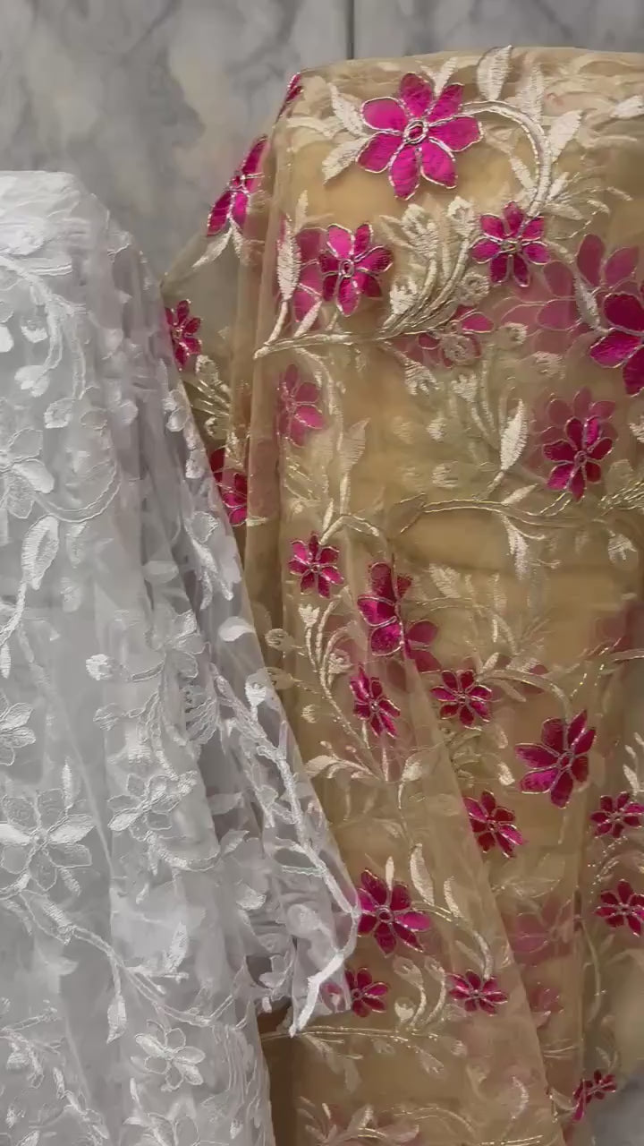 Lace Fabric Floral Embroidery on Mesh fabric - Assorted colors - 49" Width - Design 0455116RO