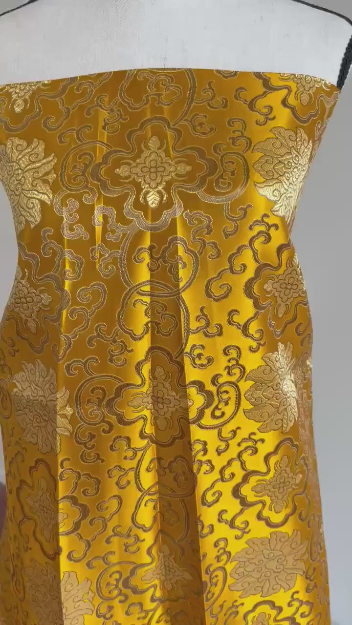 Gold brocade fabric, 36” wide – also known as Asian satin or Oriental Chinese embroidered brocade.