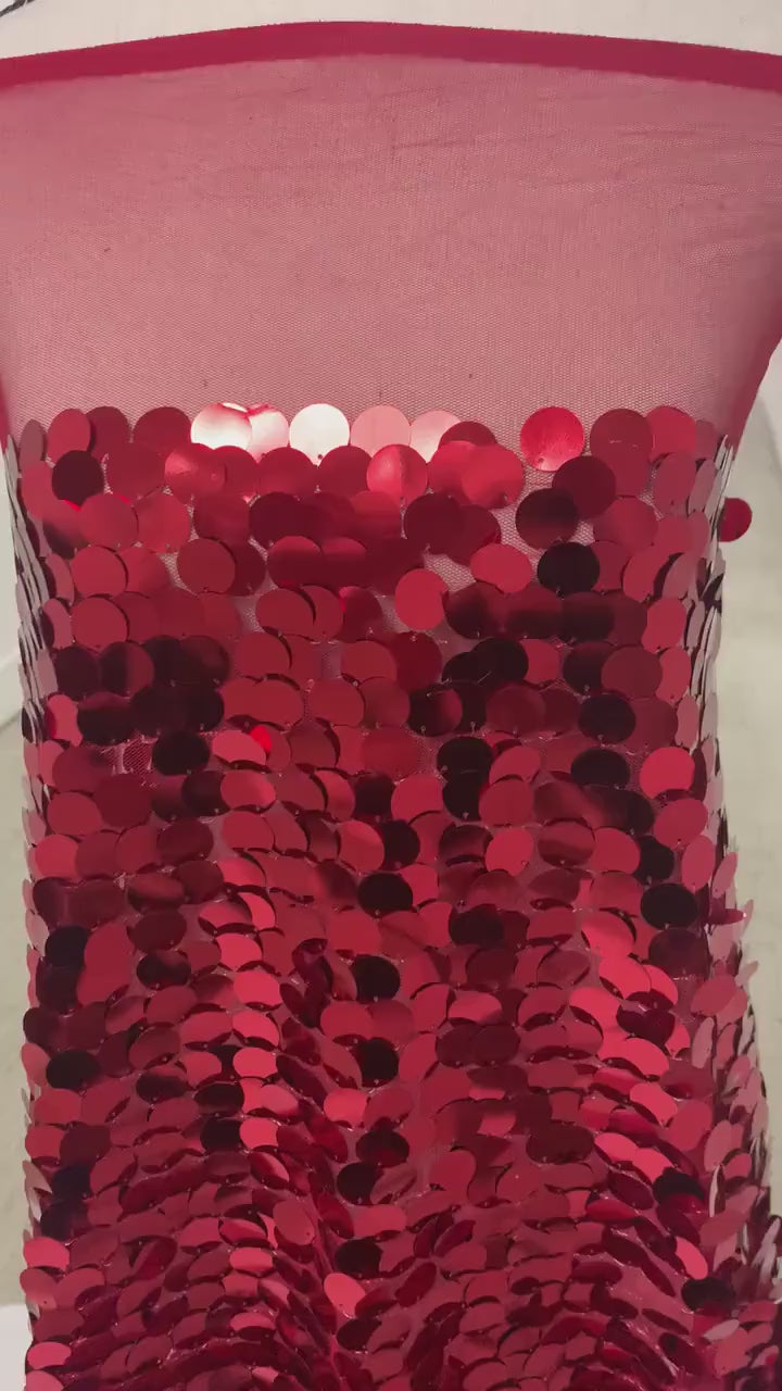 A 3 yards Red big sequins fabric for customs, dress and decoration.
