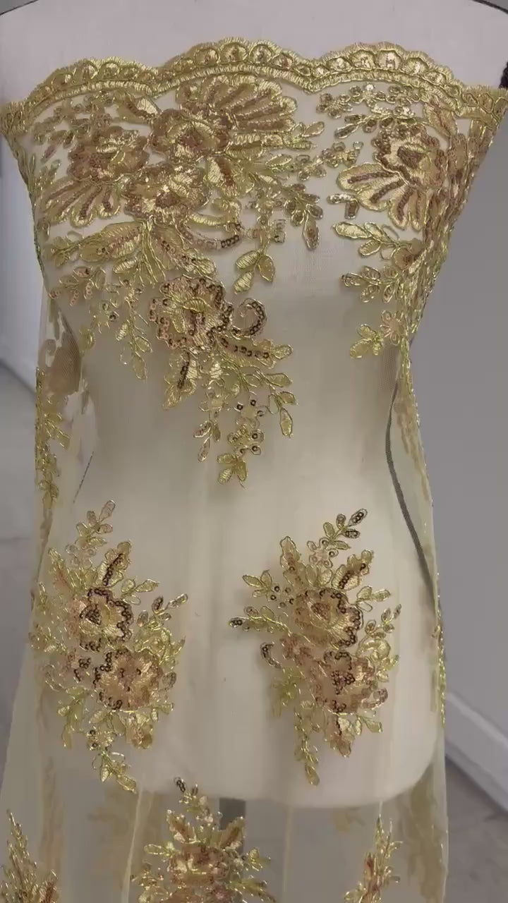 Lace fabric - Gold - 49" Width - Ref. FJ 1298 D-3
