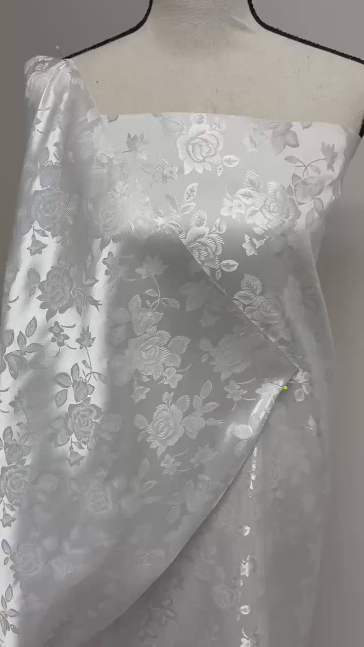 A 2 yards White Satin Jacquard fabric 100% poly color white 58" width Polyester Fabric. sell by 2 yards increment continues. free sample