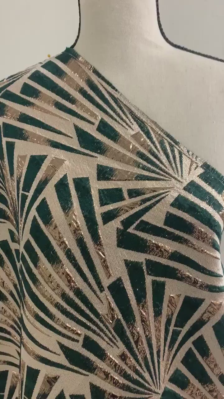 5 yards Hunter green brocade metalic fabric. width 56" design J3568