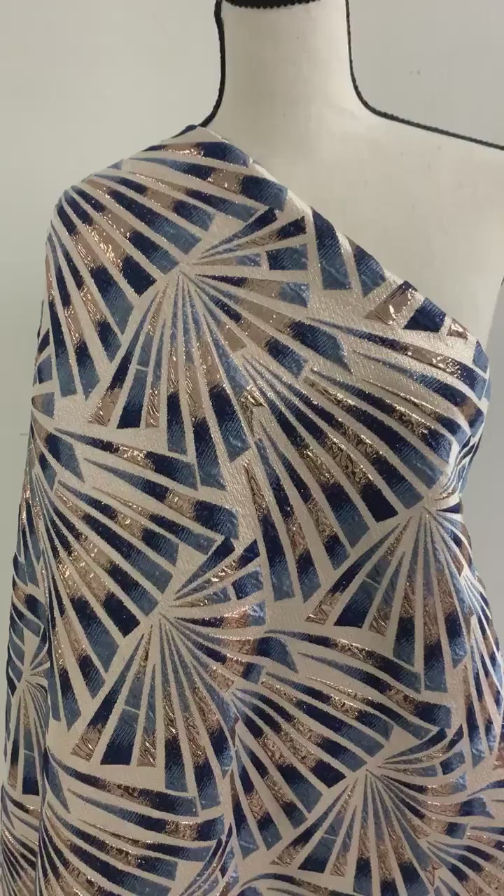 5 yards Blue brocade metalic fabric. width 56" design J3568