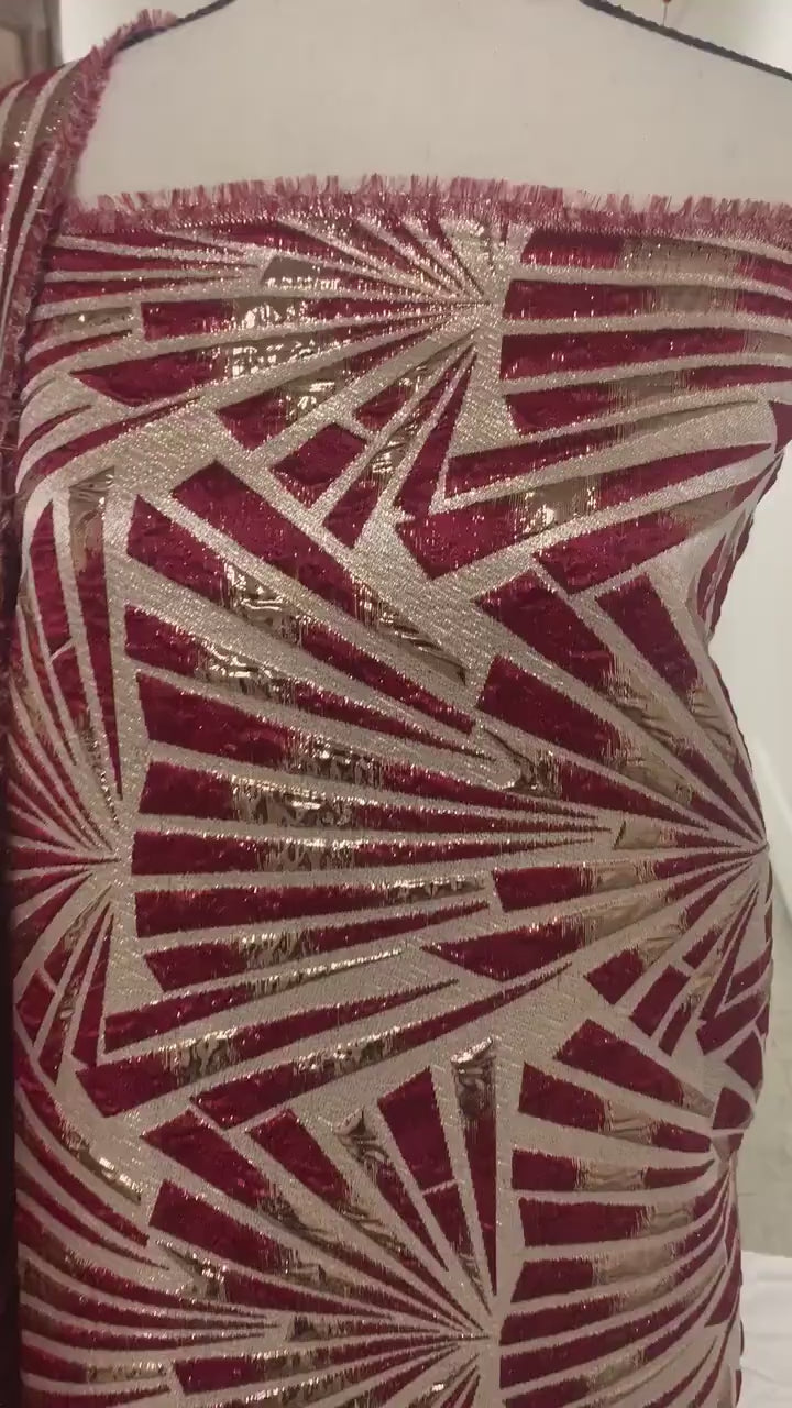 5 yards Red brocade metalic fabric. color Red 56" design J3568