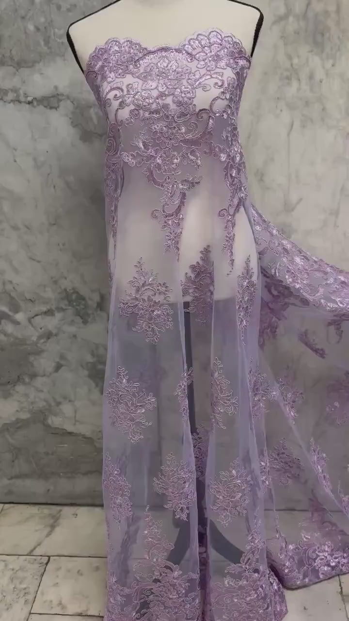 Bridal Lace Fabric - Lilac - 49/50" Width - Design US50
