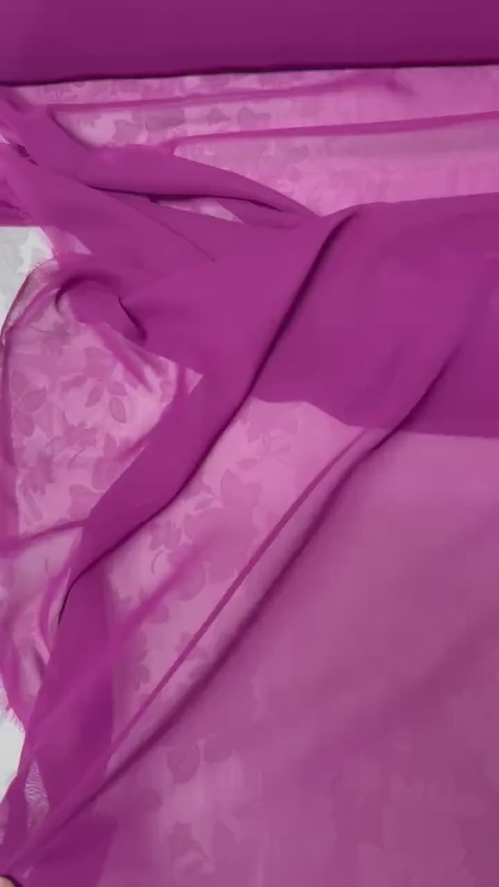 A 3 yard cut chiffon color Magenta width 58/60" wide, Polyester. sell by 3 yards increment continuous. Scarves, Dress and lingerie wear. fla