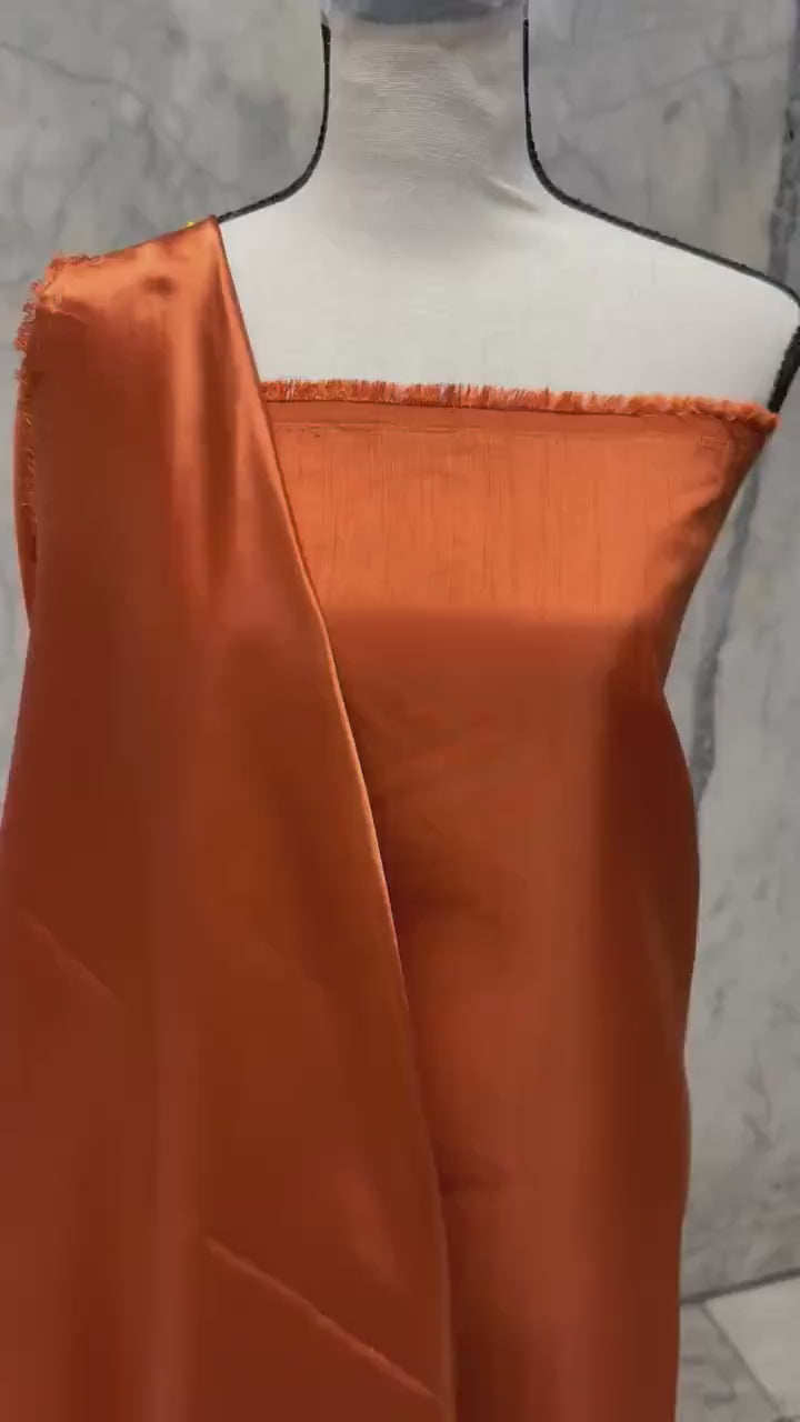 A 3.5 yards cut fabric satin shantung color Rust, double sided fabric width 58 inch. polyester