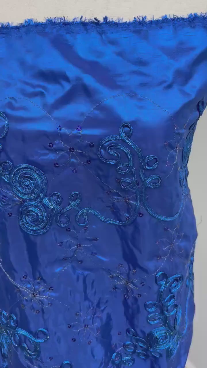 A 2 yards Embroidery sequins Taffeta Fabric, Design Rope, color Royal Blue width 54". sell by 2 yards increment continues.