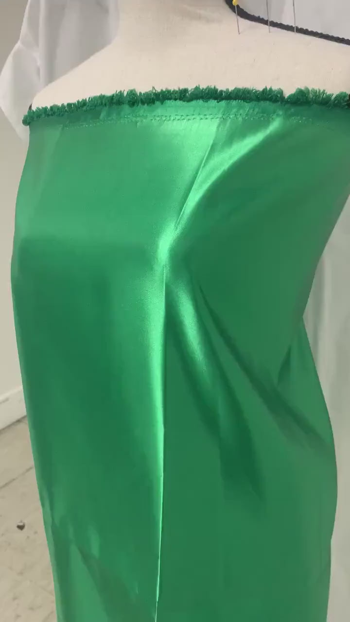 Kelly Green satin, dry clean fabric, bridesmaid, gown dress fabric width 58". Sell by 1 yard incrment. use in craft. FREE sample.