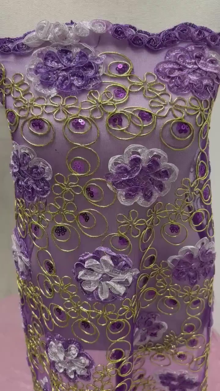 3-yard Lace ribbon corded  double scalloped. Width 49/50". Color Purple sell by 3 yards increment continues.