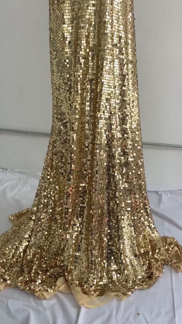 A piece 5 yards cut sequence gold color