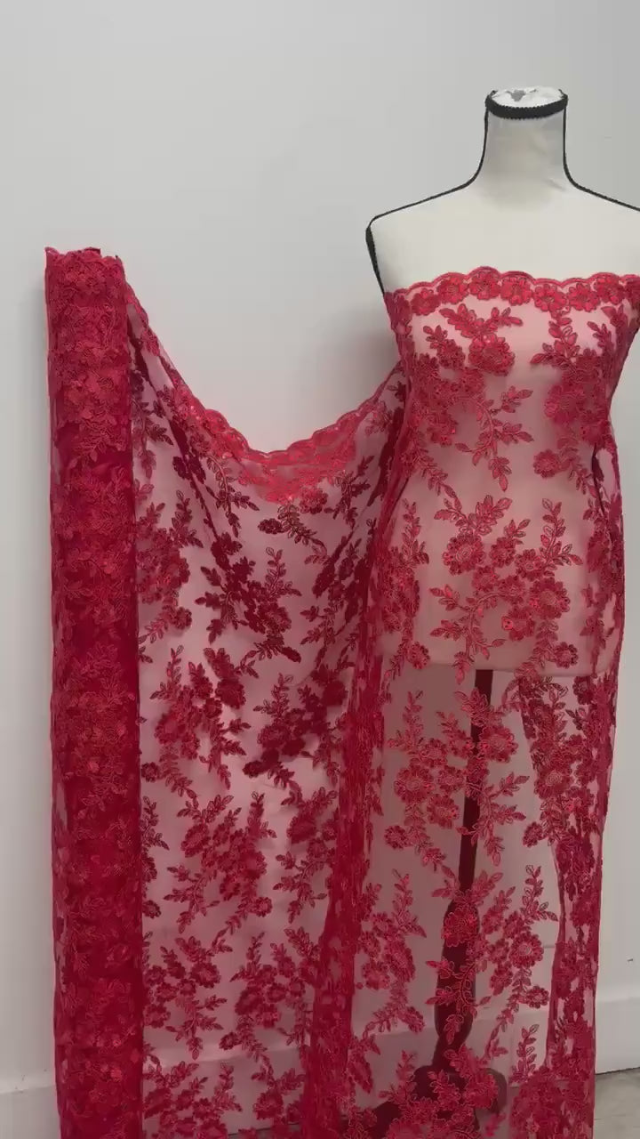 Lace fabric - Red - 49" Width - Design: Bloom 6