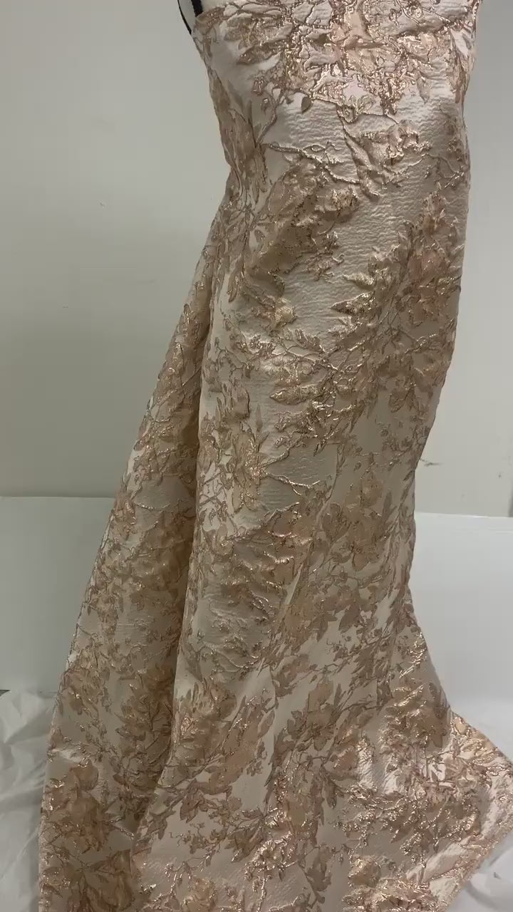 3 yards floral metalic Brocade fabric. color is Gold Rose width 56".