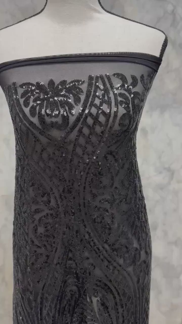 Black All over Sequins fabric - Black - 55" width