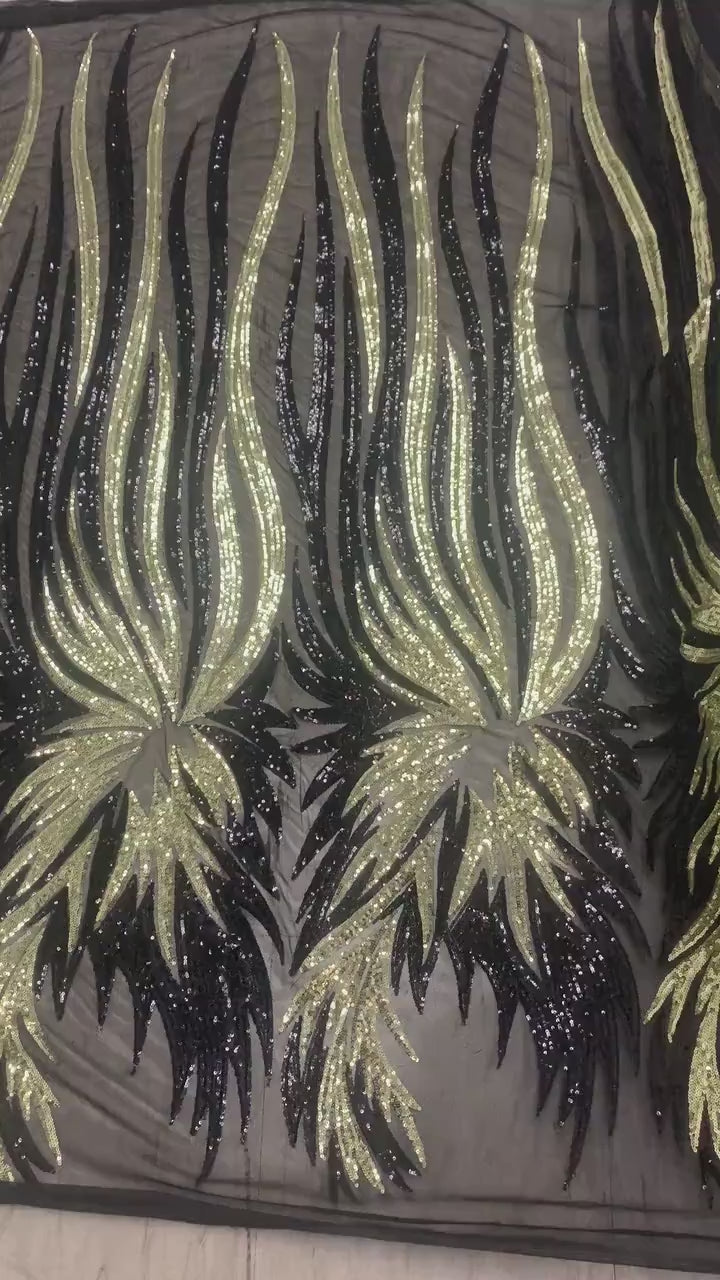 All over Sequins fabric - design Princess - black/ Gold - 50" Width