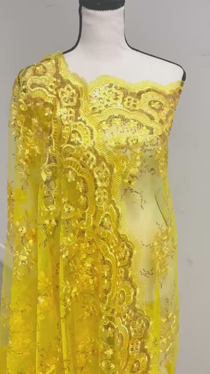 2 yards Lace fabric - Yellow - 49" Width - Ref. KMS-2