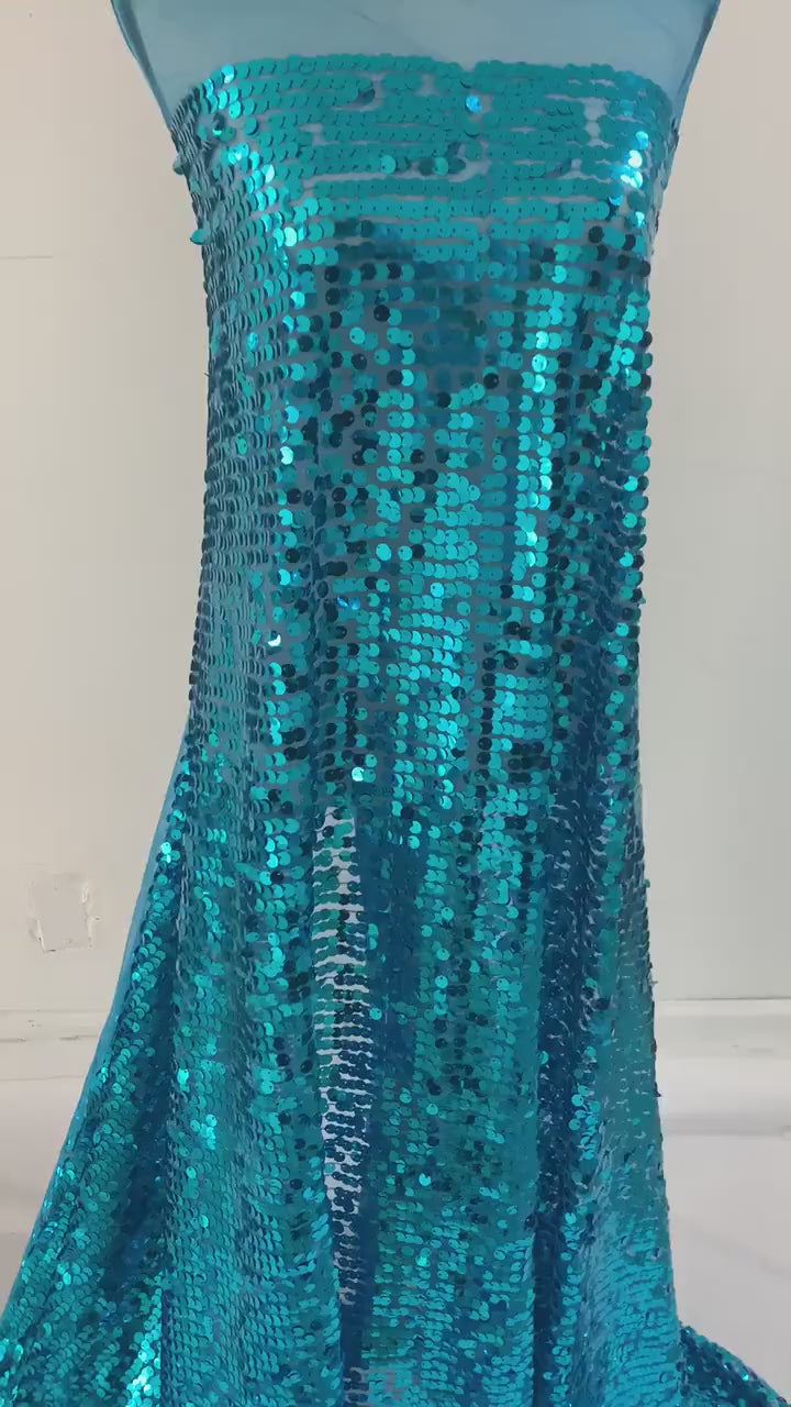 1 piece 5 yards cut sequence Turquoise color fabric.