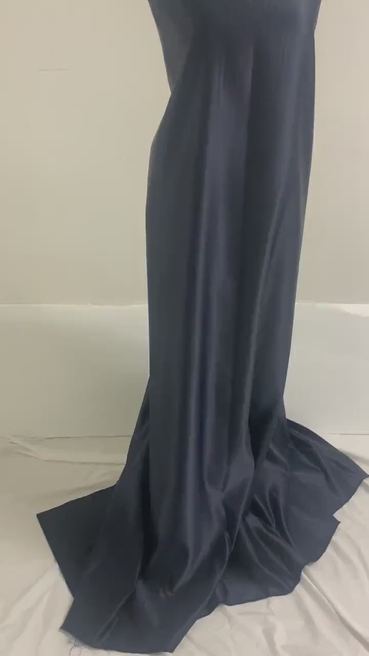 Navy Bridal satin fabric, width 58", Polyester, Dull italian satin. Bridesmaid fabric, craft, party dress. Free sample