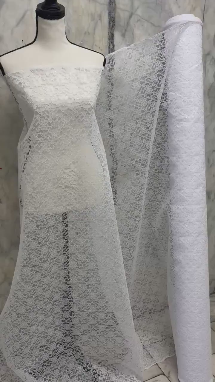 White Rachel Lace fabric design RP width 59". tela de encaje de color blanco