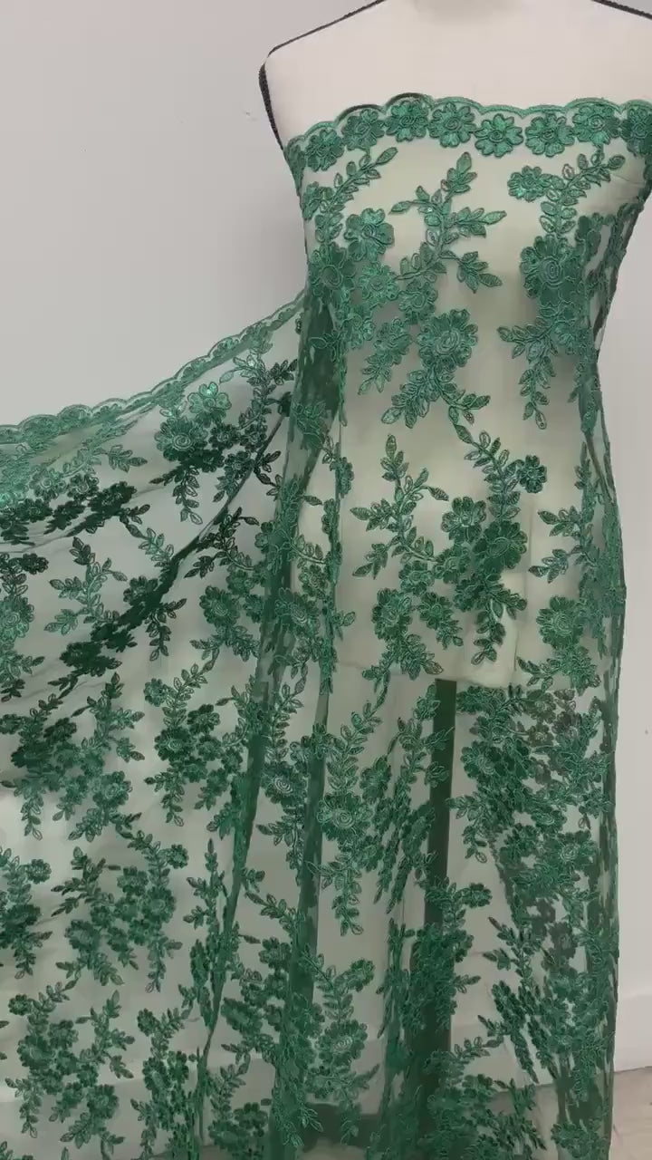 Lace fabric - Hunter Green - 49" Width - Design: Bloom 6