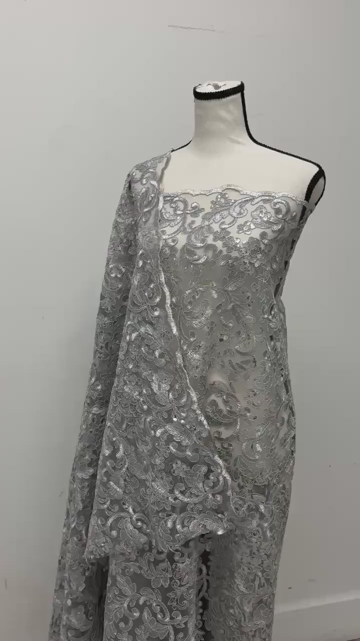 Lace fabric - Gray - 49" Width - Design: 5386 BNG