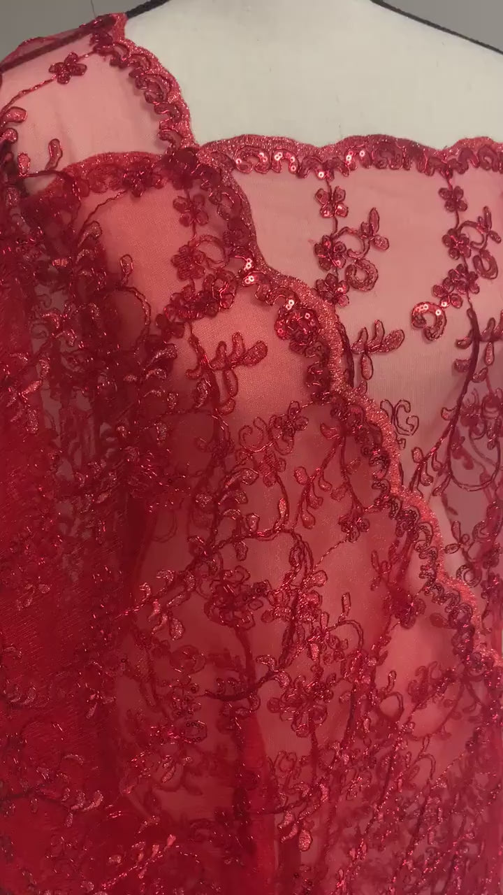 Lace Fabric - Red - 49" Width
