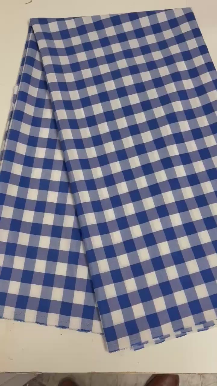 3 yards Gingham Fabric - Royal Blue - Poly cotton - 58" Width
