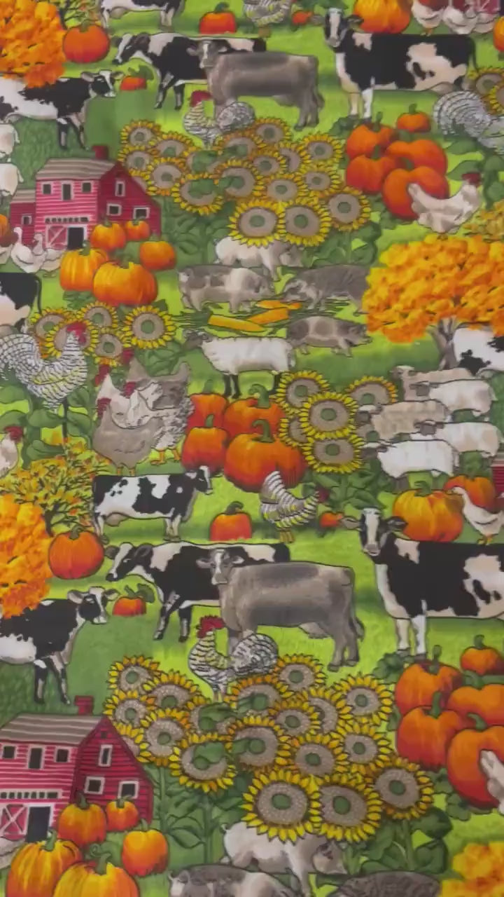 A 2 yard cut Farm print fabric, width 58/60" polyester fabric, shirt weight. kids crafts, home decor, costume.