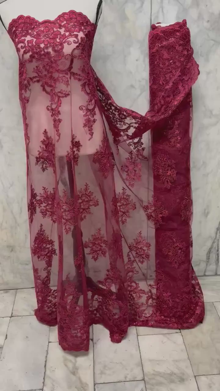Bridal Lace Fabric - Burgundy - 49/50" Width - Design US50