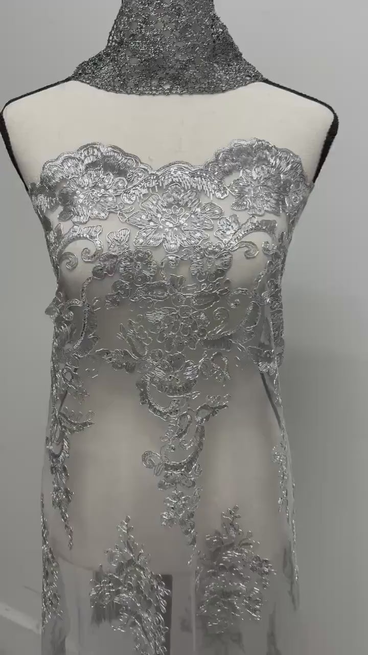 3 Yards Lace fabric - Grey - 49" Width