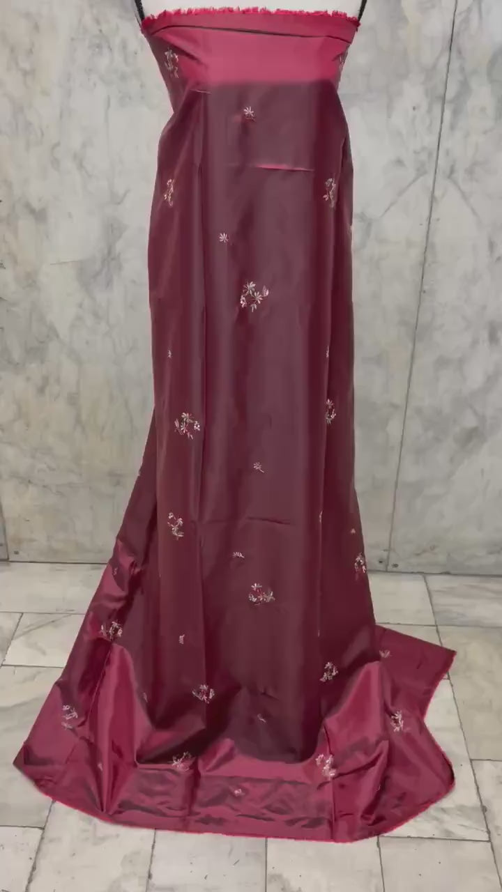 2 Yards cut Taffeta Embroidery fabric - Burgundy - 59" Width