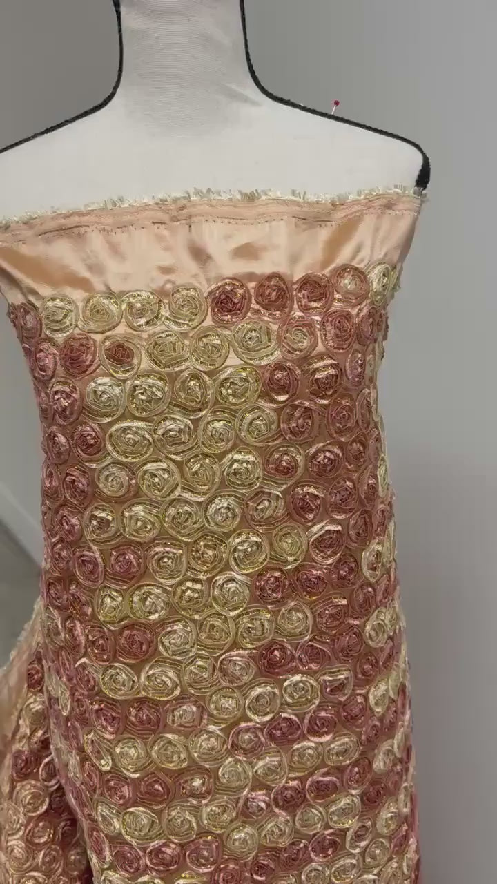 Embroidery Taffeta Fabric, Design small flower , A Two yards cut fabric color Brown gold  width 54". sell by 2 yards increment continues.