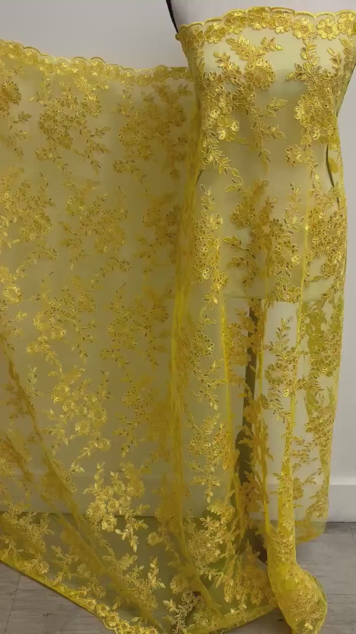 Lace fabric - Yellow - 49" Width - Design: Bloom 6