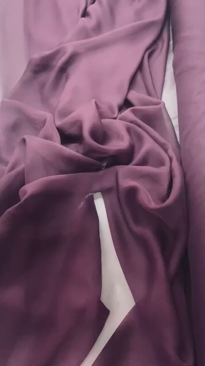 A 2 yards chiffon color Eggplant Fabric width 58/60 inches. sell by 2 yards continuous. polyester width 58".