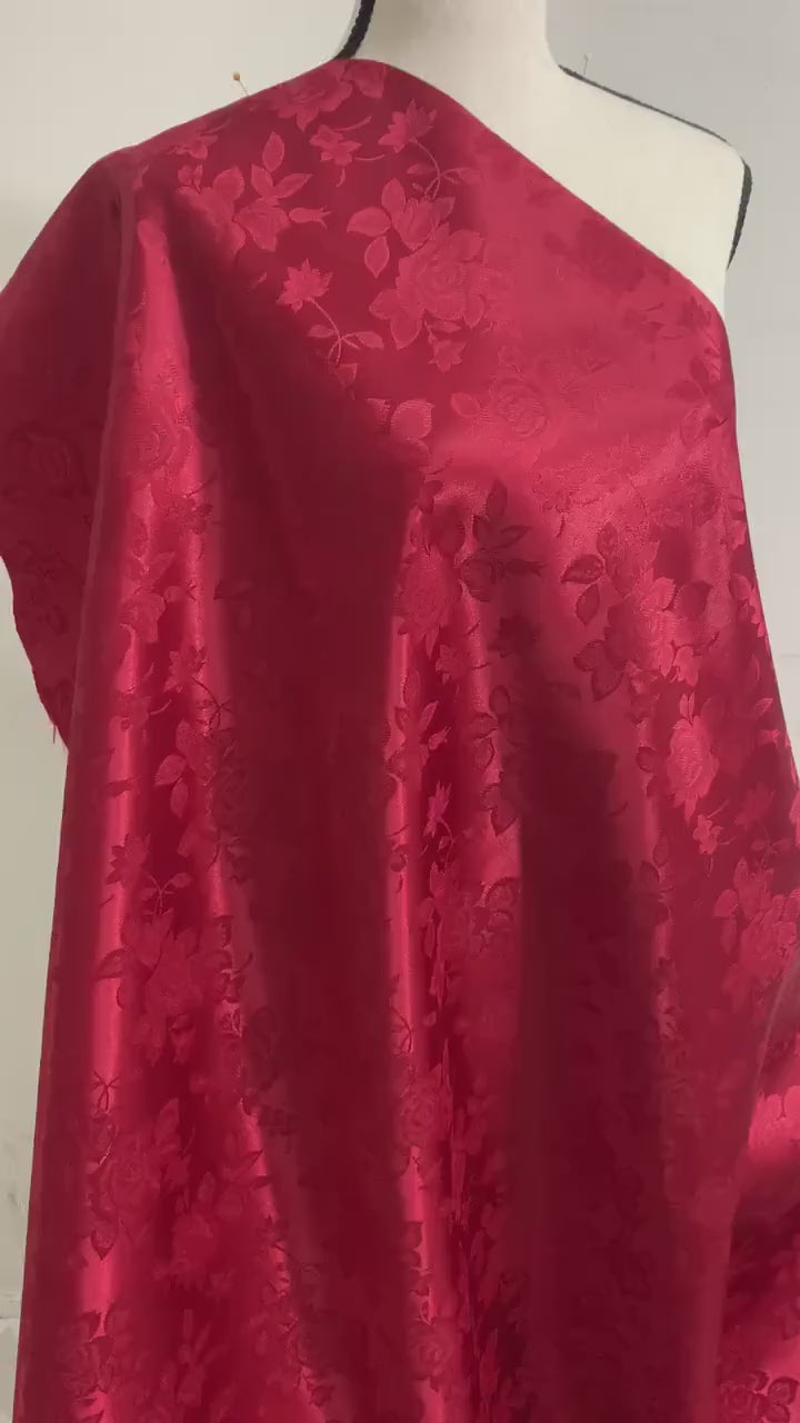 Jacquard Satin fabric two sided polyester 58" wide. sell by 1 yard increment. known as Brocade fabric, satin brocade, damask satin fabric.