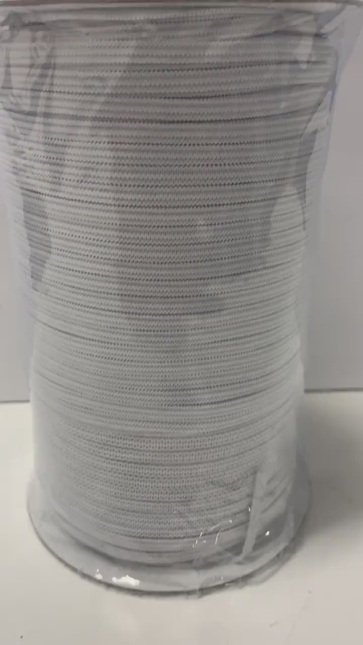 White Elastic color white width 1/8 inch 300 yards per spool, Draw cord elastic..