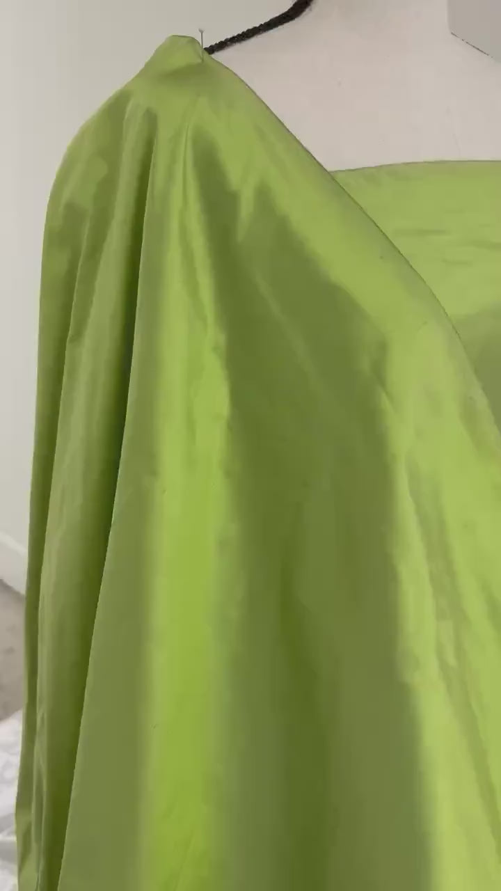 100% silk Dupioni Taffeta width 54" color lime sage. Machine made, fabric has slubbed. sell by 1 yard increment continuous. item # 1