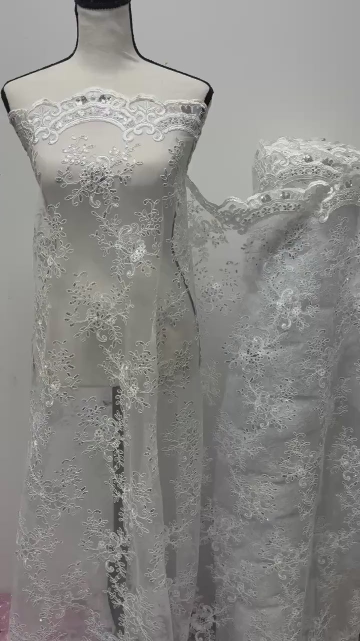 Bridal Lace Fabric  - White - 49" Width - Design Bridal D