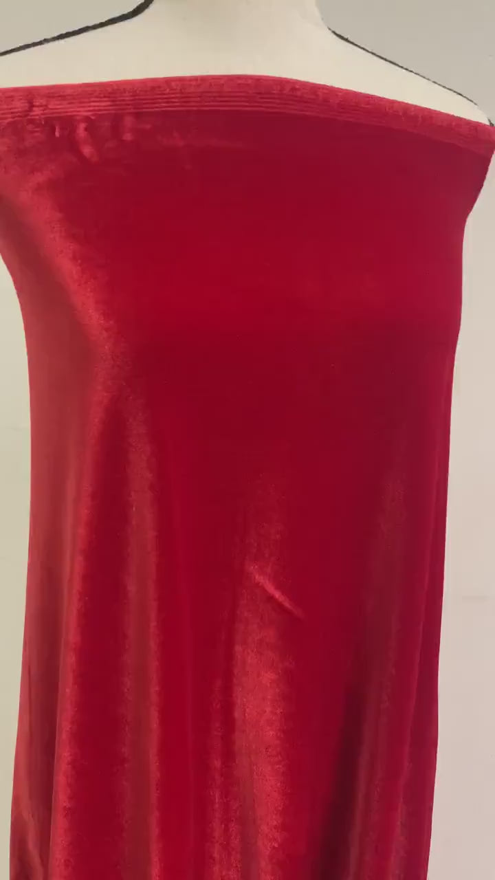 Stretch velvet fabric color Red 58/60" poly spandex.