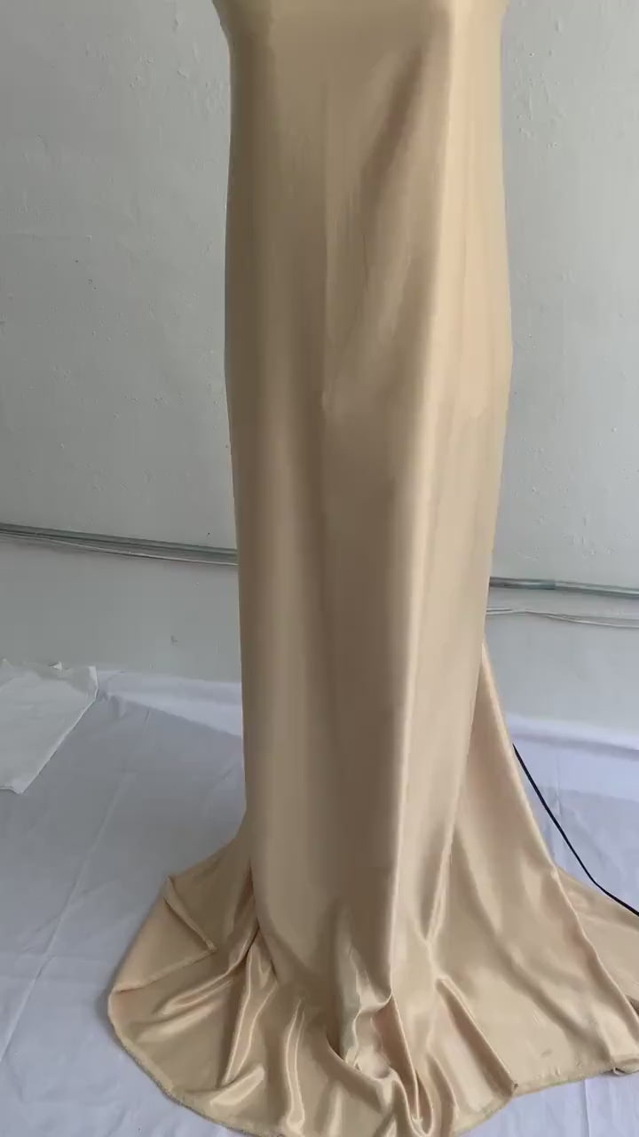 1 piece 3 yards lt. gold Bridal satin fabric, width 58", Polyester, Dull italian satin. Bridesmaid fabric, party dress, craft Free sample
