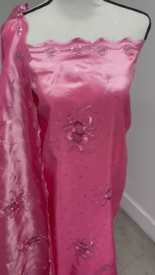 Taffeta embroidery Sequins fabric - Fuchsia - Polyester - 54" Width