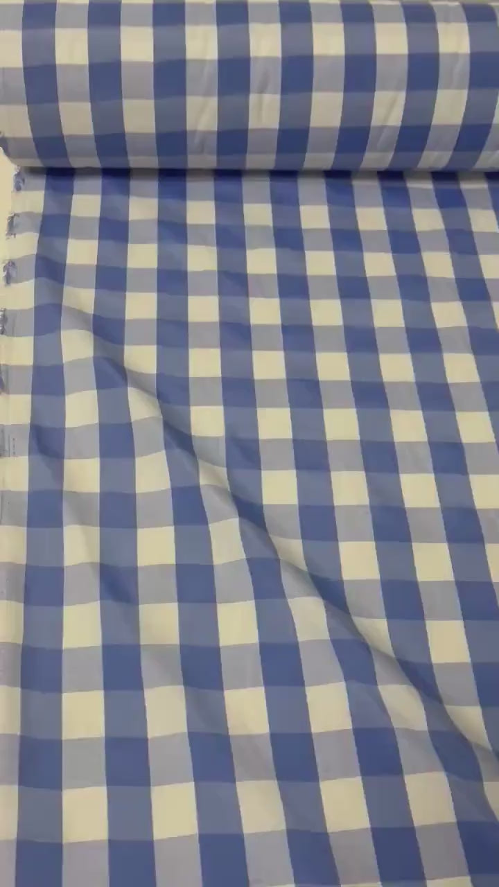 A 3 yards cut Lt. Blue Gingham fabric. Poly cotton, width 59". 1" square. will cut in 3 yards increment continuous. shop with confidence