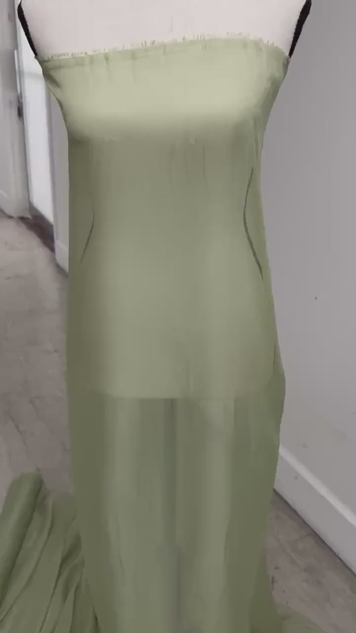 A 3 yards chiffon fabric color Lt.sage sell by 3 yards increment continuous, width 58/60" polyester, soft sheer see through fabric.