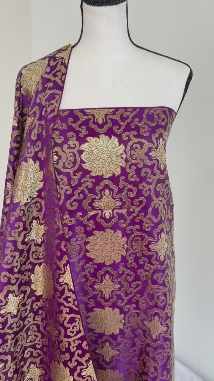 Purple brocade fabric, 36” wide – also known as Asian satin or Oriental Chinese embroidered brocade.