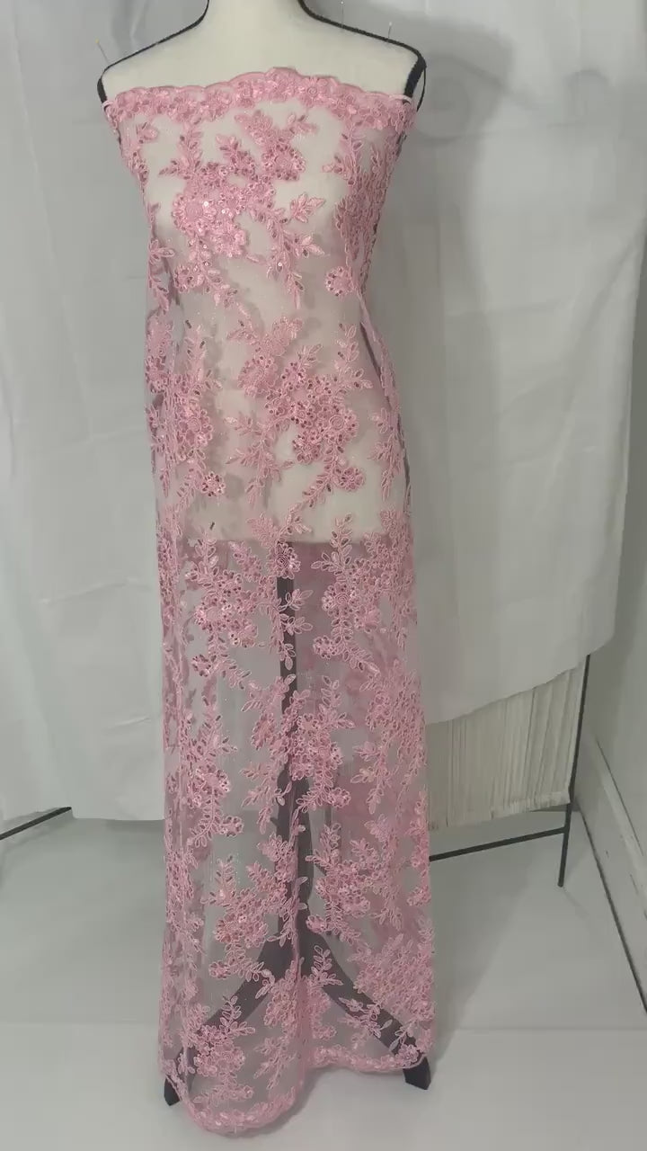 Pink Lace fabric design bloom 6 width 49/50" Polyester