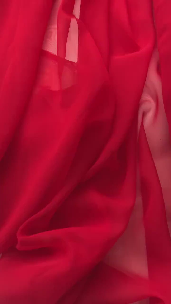 A 2 yards Red chiffon Fabric width 58/60 inches , sell by 2 yards cut continuous.